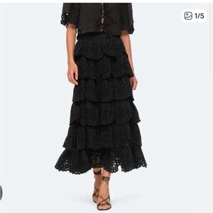 Sea New York NY Tali black tiered cotton eyelet midi skirt size 8 sezane